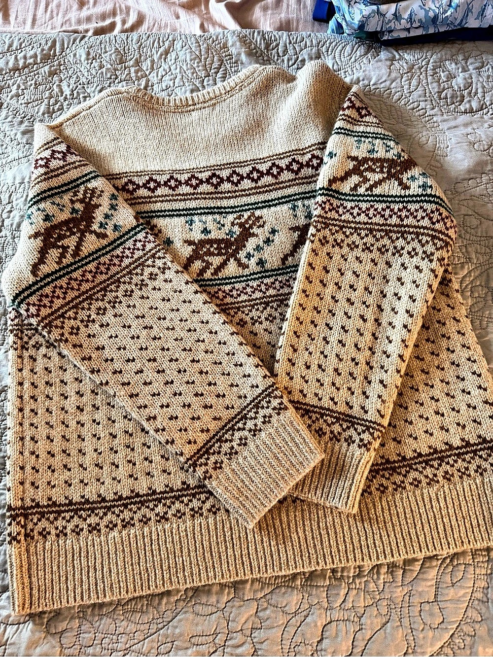 L.L.Bean Vintage Reindeer Fair Isle Nordic Sweater Brown & Cream